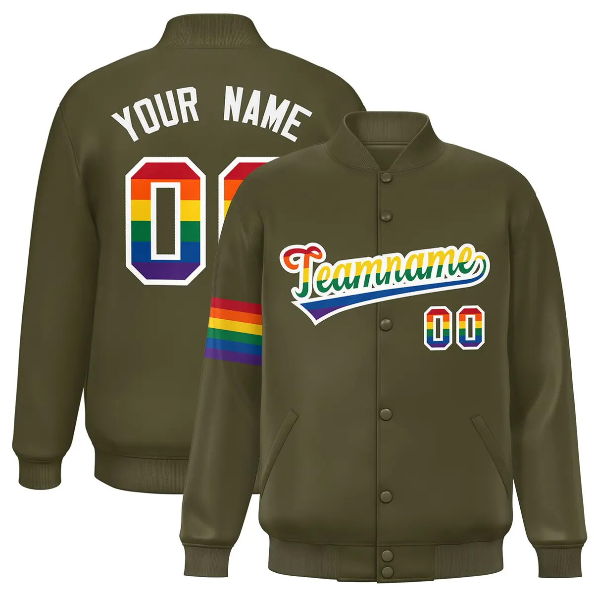 Olive LGBT Rainbow Pride Month Letterman Baseball Jacket