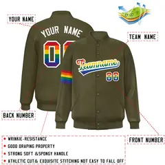 Olive LGBT Rainbow Pride Month Letterman Baseball Jacket 2