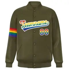 Olive LGBT Rainbow Pride Month Letterman Baseball Jacket 3