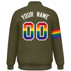 Olive LGBT Rainbow Pride Month Letterman Baseball Jacket 4