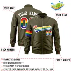 Olive LGBT Rainbow Pride Month Letterman Bomber Jacket 2