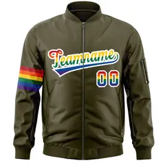 Olive LGBT Rainbow Pride Month Letterman Bomber Jacket 3