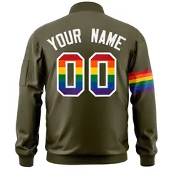 Olive LGBT Rainbow Pride Month Letterman Bomber Jacket 4