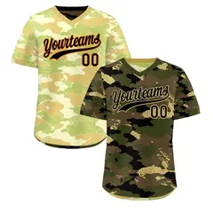 Olive Light Brown Khaki Camo Reversible Pullover Baseball Jersey