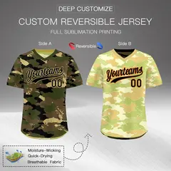 Olive Light Brown Khaki Camo Reversible Pullover Baseball Jersey 2