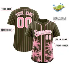 Olive Light Pink Pinstripe Coconut Tree Baseball Jersey 2