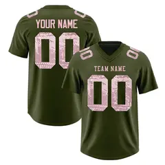 Olive Light Pink Sequin Lettering Football Jersey 1