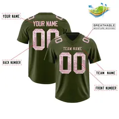 Olive Light Pink Sequin Lettering Football Jersey 2