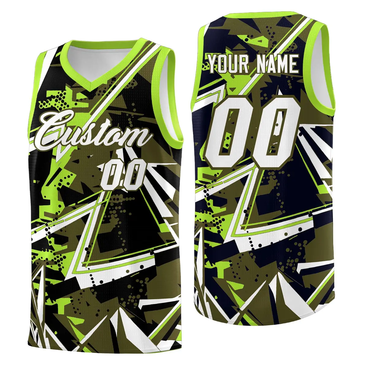 Olive Neon Green Abstract Graffiti Breathable Basketball Jersey
