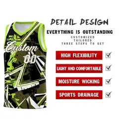 Olive Neon Green Abstract Graffiti Breathable Basketball Jersey 2