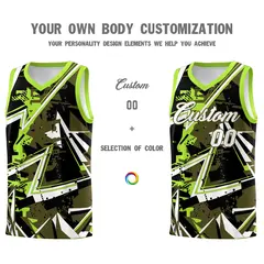Olive Neon Green Abstract Graffiti Breathable Basketball Jersey 3
