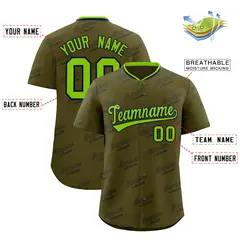 Olive Neon Green Full Button Graffiti Text Baseball Jersey 2