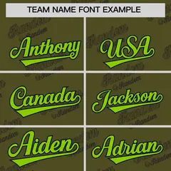 Olive Neon Green Full Button Graffiti Text Baseball Jersey 3