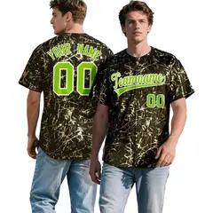 Olive Neon Green Metallic Gold Splatter Baseball Jersey 1