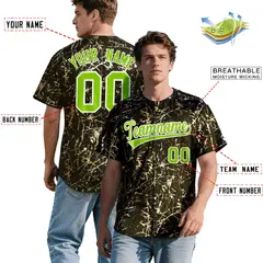Olive Neon Green Metallic Gold Splatter Baseball Jersey 2