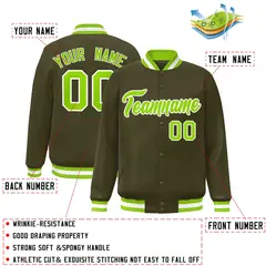 Olive Neon Green-White Varsity Full-Snap Letterman Jacket 2