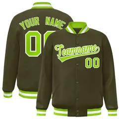 Olive Neon Green-White Varsity Full-Snap Letterman Jacket 1