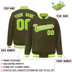 Olive Neon Green-White Varsity Full-Snap Letterman Jacket 2