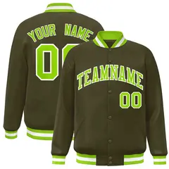 Olive Neon Green-White Varsity Full-Snap Letterman Jacket 1