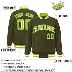 Olive Neon Green-White Varsity Full-Snap Letterman Jacket 2