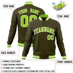 Olive Neon Green-White Varsity Full-Snap Letterman Jacket 4