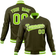 Olive Neon Green-White Varsity Full-Snap Letterman Jacket 1