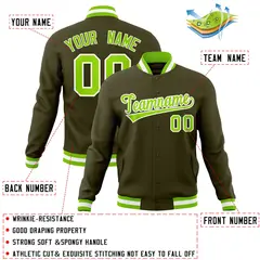 Olive Neon Green-White Varsity Full-Snap Letterman Jacket 4