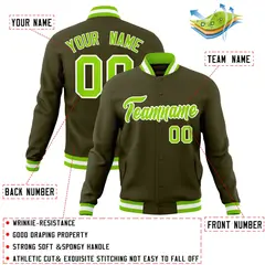 Olive Neon Green-White Varsity Full-Snap Letterman Jacket 4