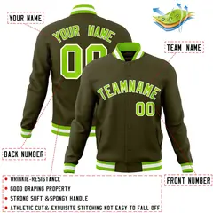 Olive Neon Green-White Varsity Full-Snap Letterman Jacket 4