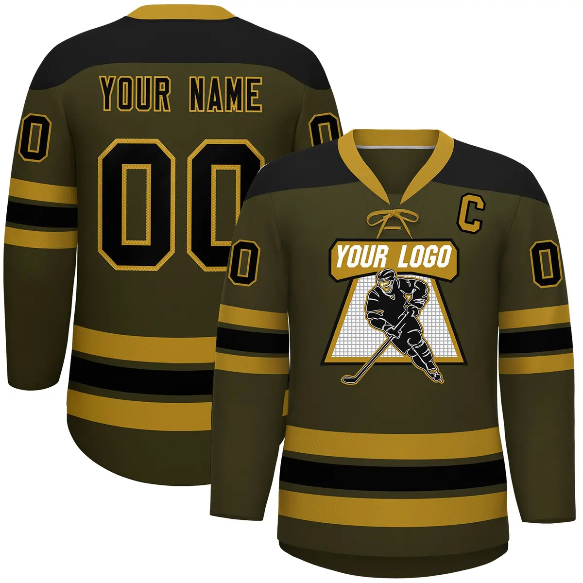 Olive Old Gold Black Classic Lace-Up Neck Hockey Jersey