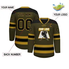 Olive Old Gold Black Classic Lace-Up Neck Hockey Jersey 2