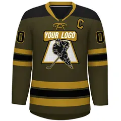 Olive Old Gold Black Classic Lace-Up Neck Hockey Jersey 3