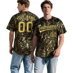 Olive Old Gold Black & Shiny Gold Cracked Foil Baseball Jersey 1