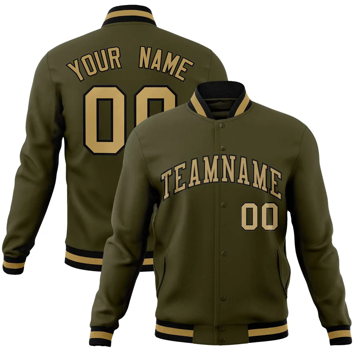 Olive Old Gold-Black Varsity Full-Snap Letterman Jacket