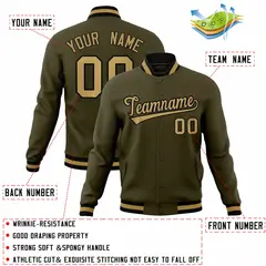 Olive Old Gold-Black Varsity Full-Snap Letterman Jacket 4