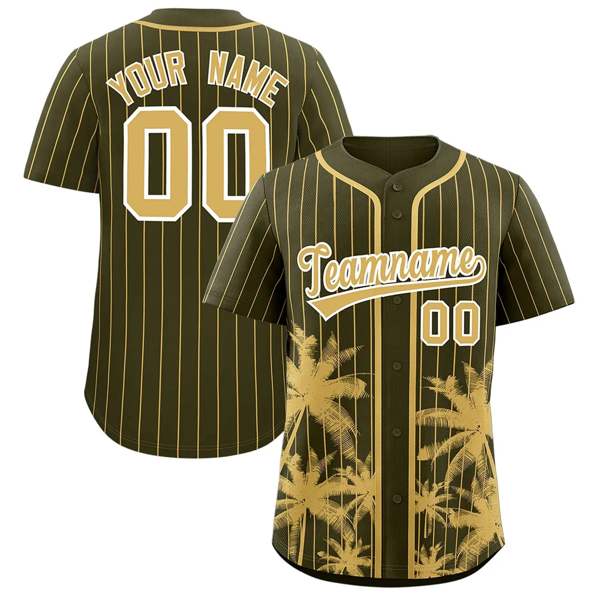 Olive Old Gold Pinstripe Coconut Tree Baseball Jersey
