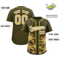 Olive Old Gold Pinstripe Coconut Tree Baseball Jersey 2
