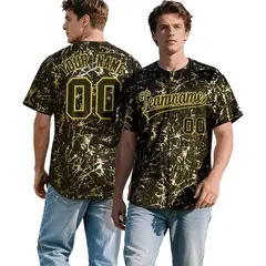 Olive Old Gold Shiny Gold Cracked Texture Baseball Jersey 1