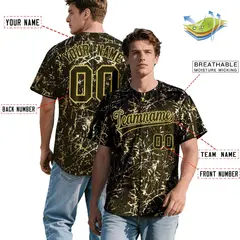 Olive Old Gold Shiny Gold Cracked Texture Baseball Jersey 2
