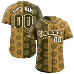 Olive Old Gold Split Flower Graffiti Baseball Jersey 1