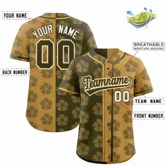 Olive Old Gold Split Flower Graffiti Baseball Jersey 2