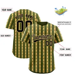 Olive Old Gold Thick Striped Star Pattern Baseball Jersey 2