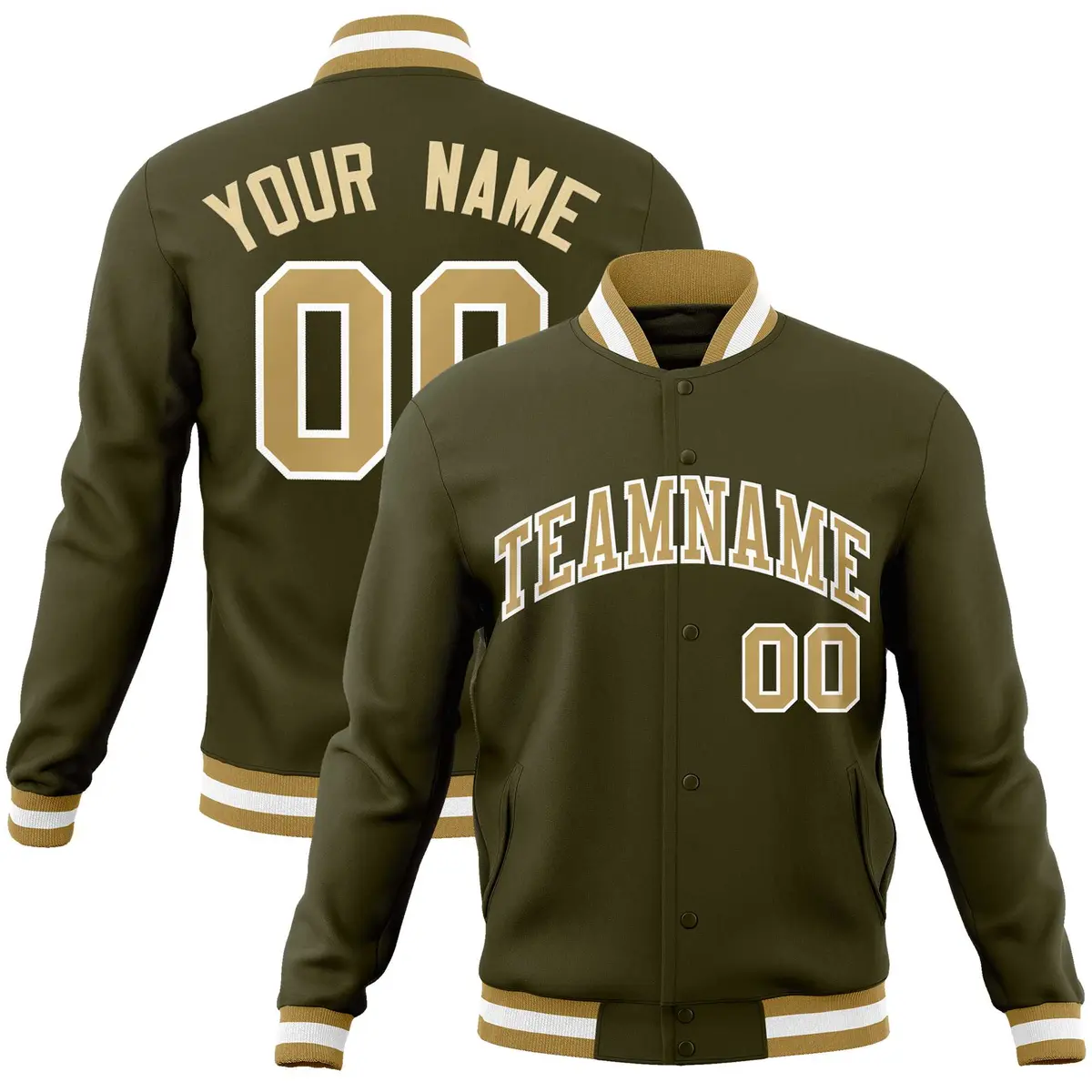 Olive Old Gold-White Varsity Full-Snap Letterman Jacket