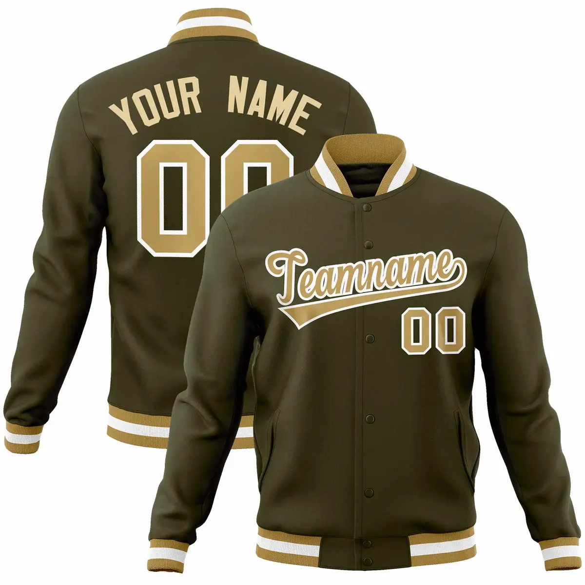 Olive Old Gold-White Varsity Full-Snap Letterman Jacket