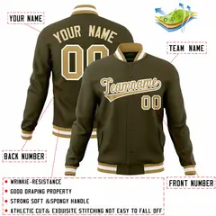 Olive Old Gold-White Varsity Full-Snap Letterman Jacket 4