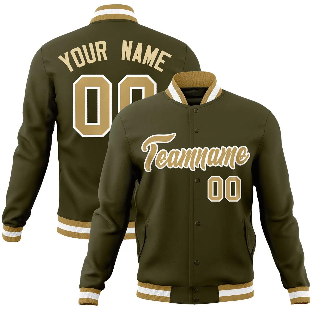 Olive Old Gold-White Varsity Full-Snap Letterman Jacket