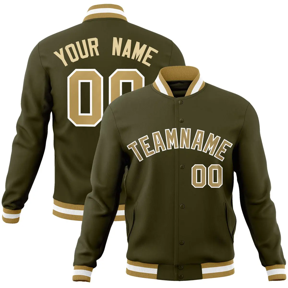 Olive Old Gold-White Varsity Full-Snap Letterman Jacket