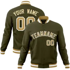 Olive Old Gold-White Varsity Full-Snap Letterman Jacket 1