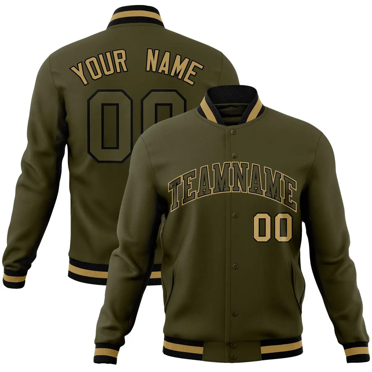 Olive Olive-Old Gold Varsity Full-Snap Letterman Jacket