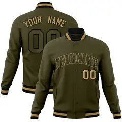 Olive Olive-Old Gold Varsity Full-Snap Letterman Jacket